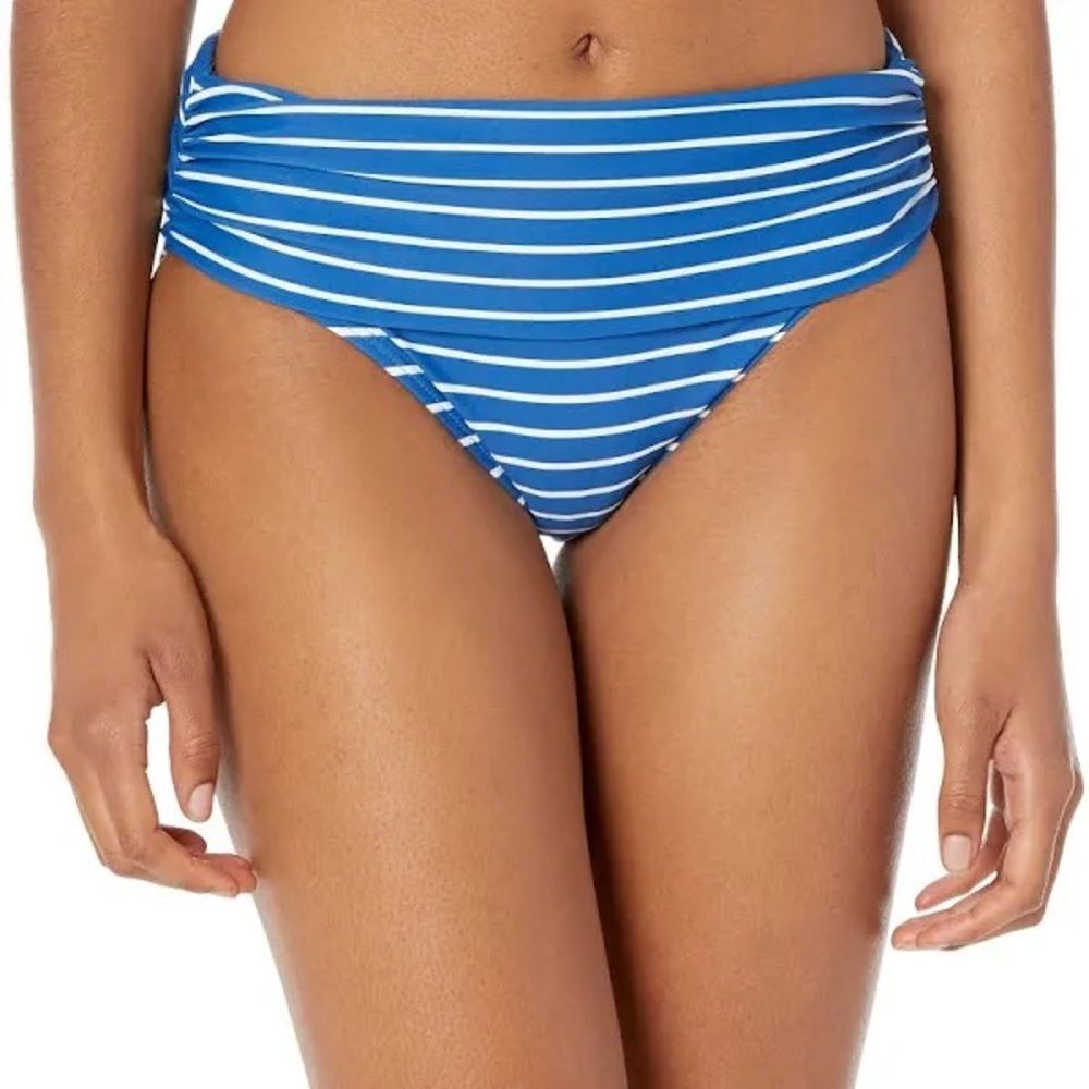 Tommy Hilfiger Blue and White Striped Bikini Bottom
